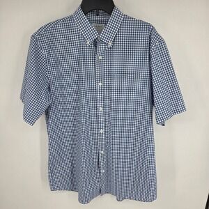 LL Bean Mens Large Blue Gingham Check Short Sleeve Button Down Shirt 502253